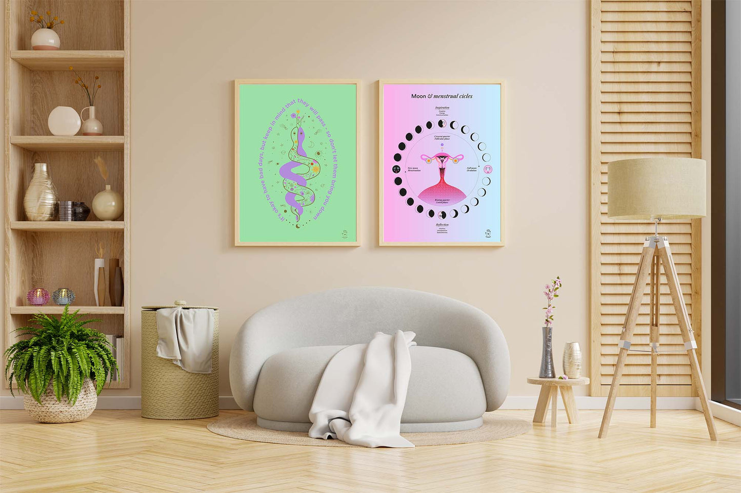 Lunar & Menstrual Cycle, Wall Art Print, Poster, Illustration