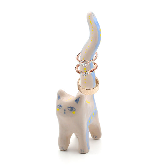 Aura Cat Ring Holder, Ceramic Cat Figurine