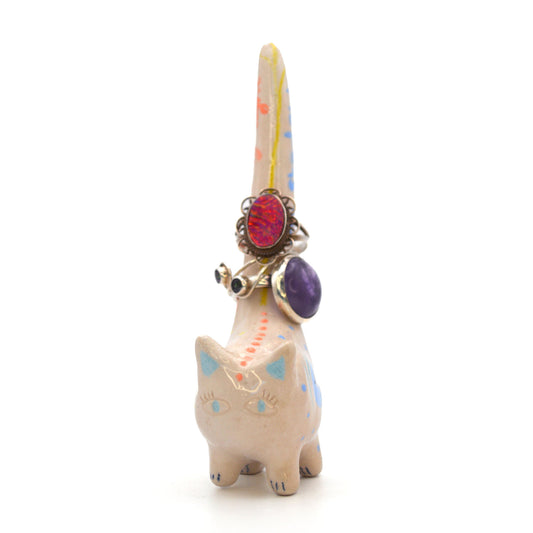 Guardian of Duality Cat Ring Holder, Ceramic Cat Figurine