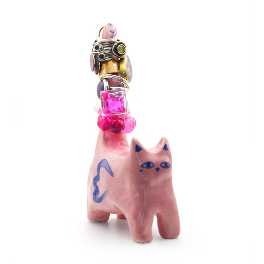 Guardian Cat Ring Holder, Ceramic Cat Figurine