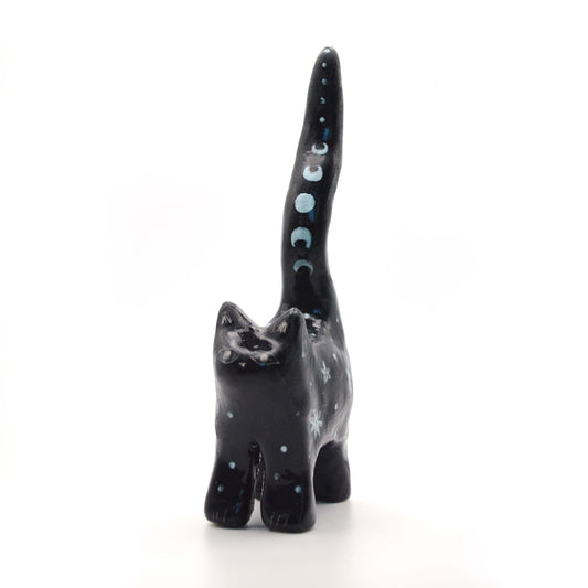 Guardian Black Cat Ring Holder, Ceramic Cat Figurine