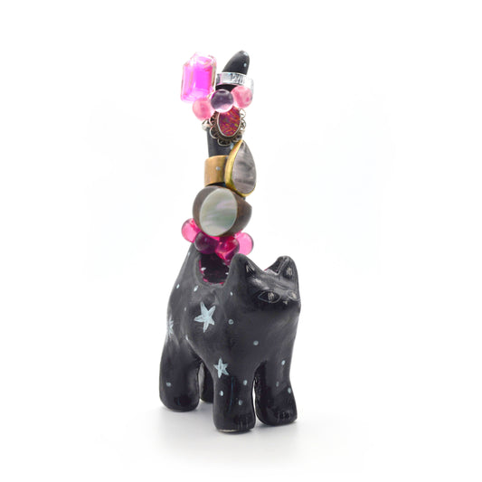 Guardian Black Cat Ring Holder, Ceramic Cat Figurine