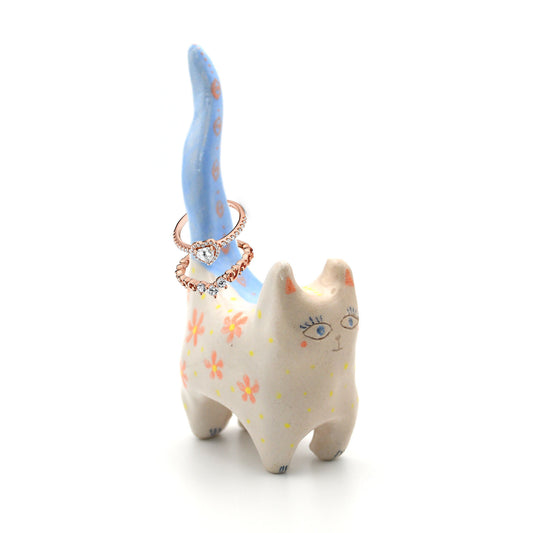 Ouroboros Cat Ring Holder, Ceramic Cat Figurine