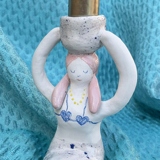 Mermaid Candle Holder, Ceramic Mermaid Figurine